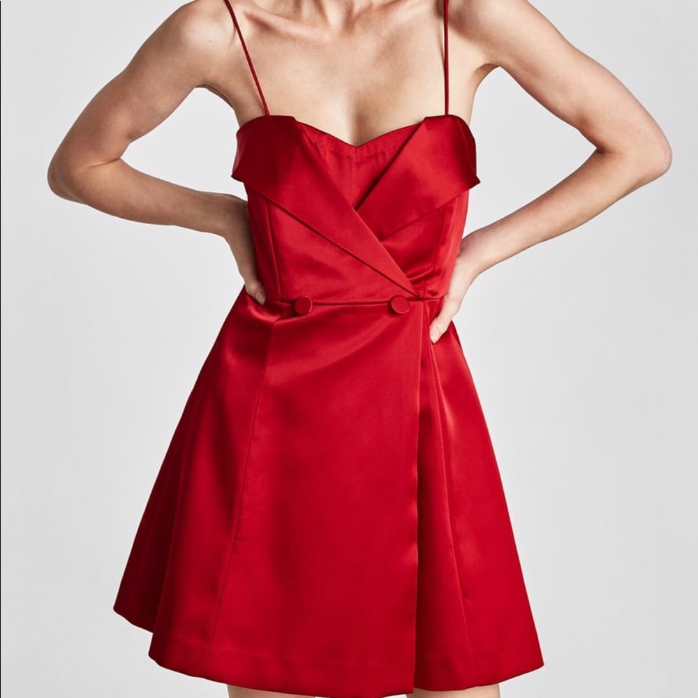 Zara Red Satin Dress with exposed shoulders